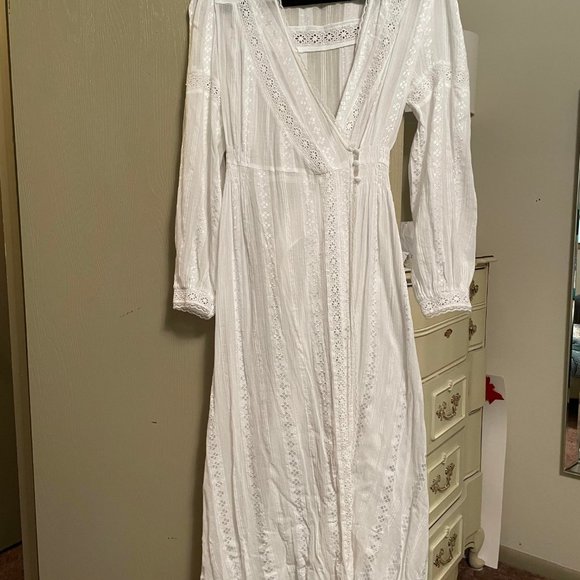 New 6 S ASOS DESIGN Lace Insert Wrap Maxi Dress 100% Cotton White Maxi Romantic - Picture 15 of 16